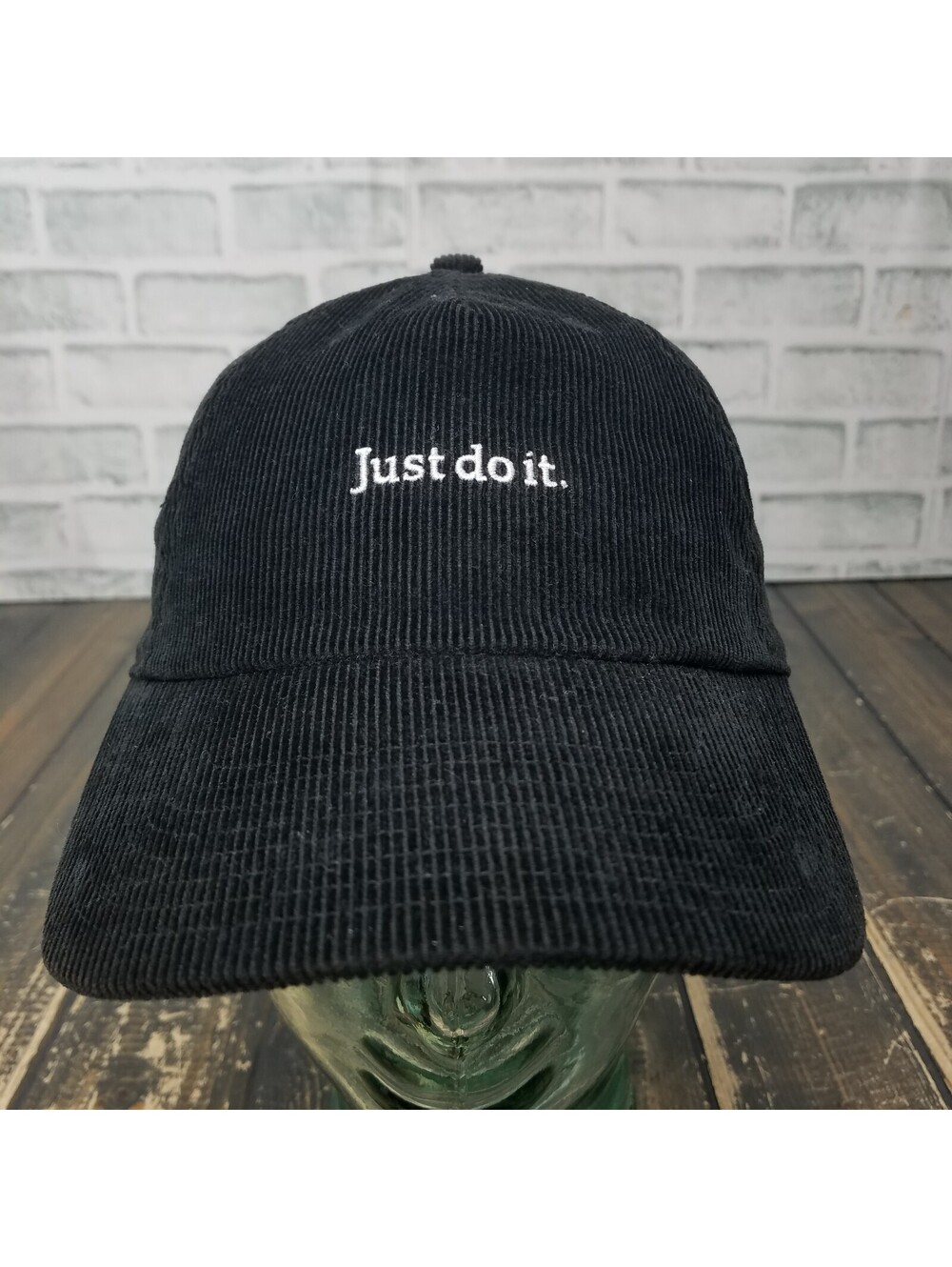 Nike Just do it Corduroy Hat Cap All Black Adjustable Strapback S1ze Heritage 86